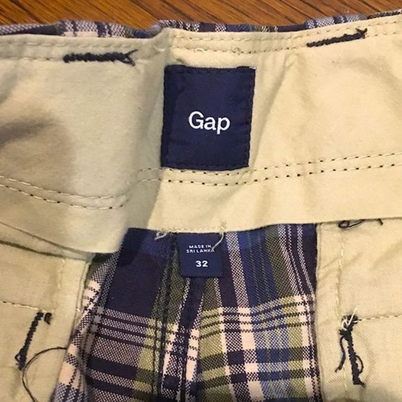 GAP Mens Navy Green Tan Longer Length Plaid Shorts Sz 32 - Picture 3 of 10
